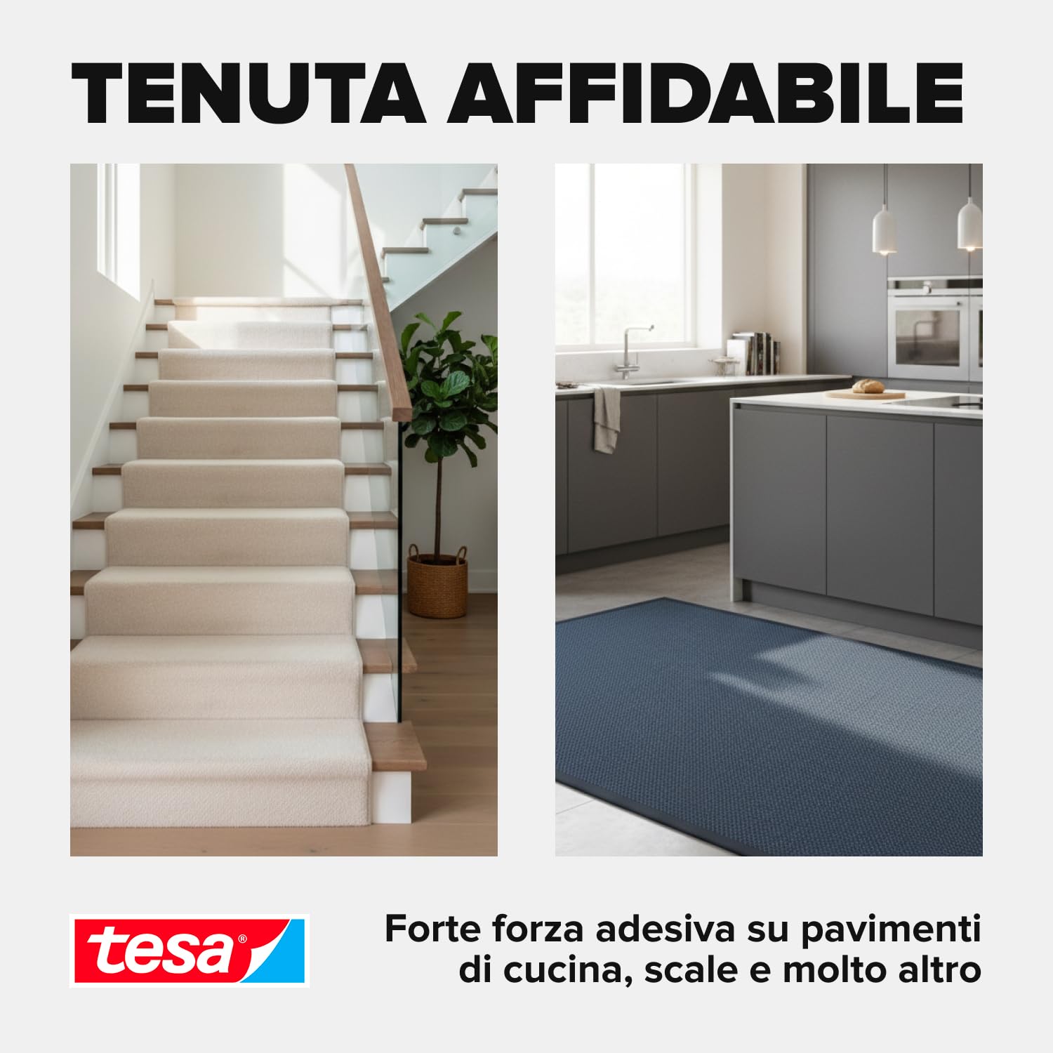 tesa Nastro adesivo extra forte in confezione da 6 pezzi – Nastro biadesivo per la posa di tappeti e rivestimenti in PVC – biadesivo – 10 m x 50 mm
