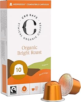 Cru Kafe Bright Roast USDA Organic Espresso Coffee Capsules (10 Pods) Fairtrade Coffee Pods Compatible with Nespresso Original Line and Pixie Machines