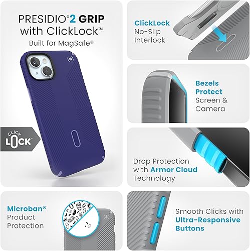 Miniatura 3 de Speck Funda para iPhone 15 Plus  ClickLock de bloqueo antideslizante, MagSafe, agarre de protección contra caídas  para iPhone 15 Plus y iPhone 14
