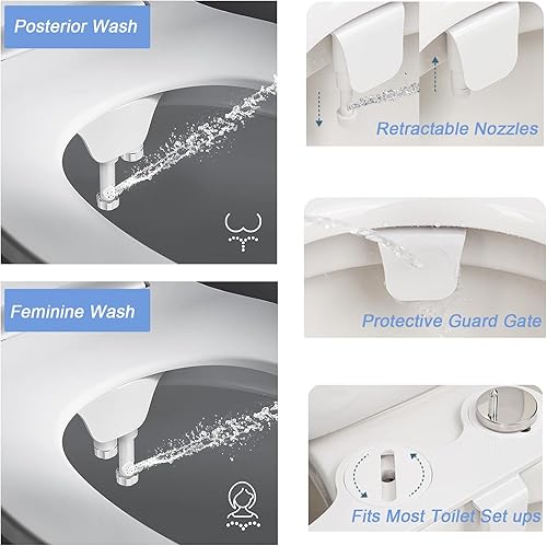 Miniatura 4 de BELLEARLY Dual Nozzle Bidet Attachment for Toilet Seat (Feminine and Posterior Wash), Adjustable Water Pressure, Self-Cleaning Nozzle, Postpartum