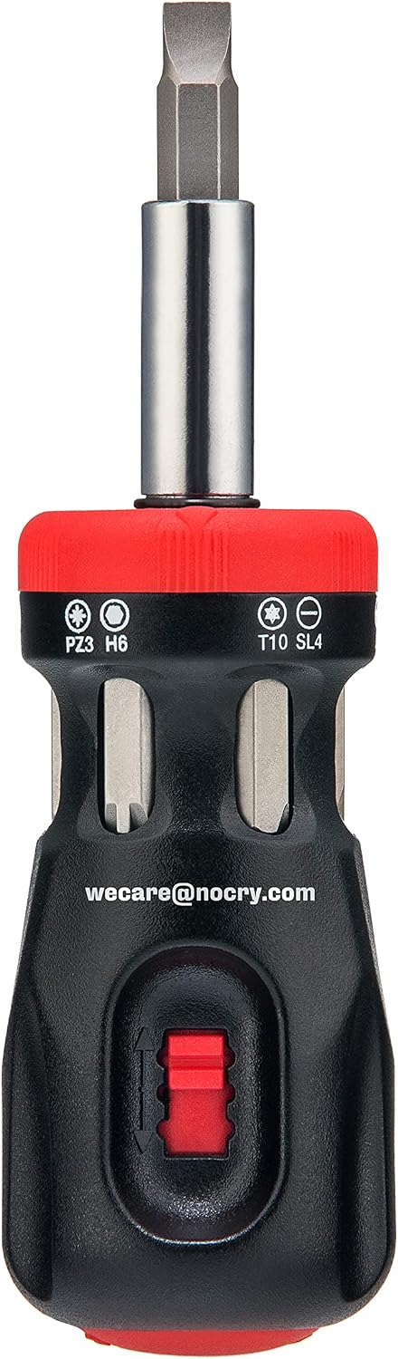 NoCry Stubby Ratcheting Screwdriver Kit with 12-in-1 Mini Bit Set including Flathead, Hex, Torx and Pozidriv Tips