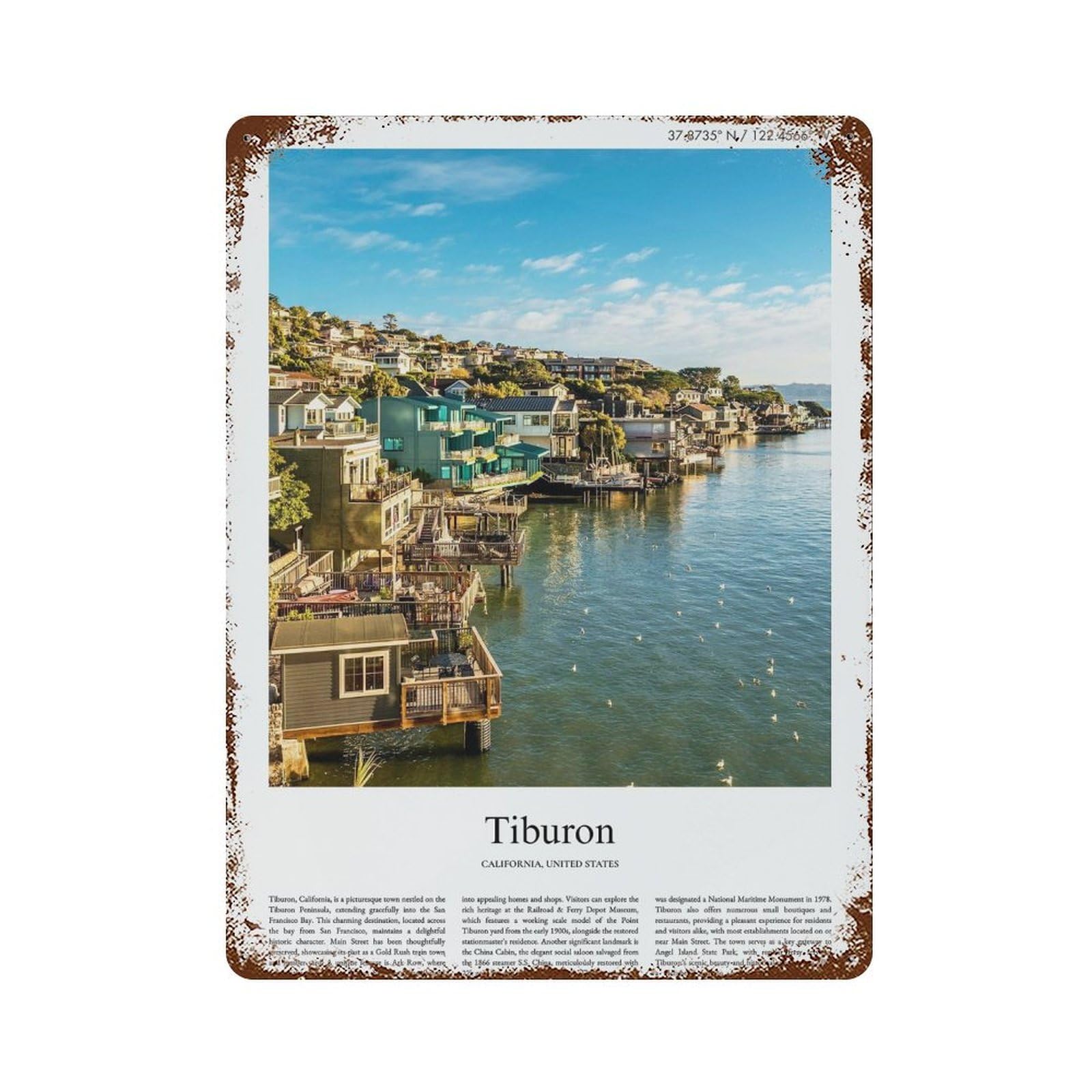 xiaoxiaoshen Tiburon California, United States, USA City Scenery Wall Decor Art Metal Tin Poster Modern Home Decor Art Home Bar Shop Decorations Vintage Sign 40x30cm