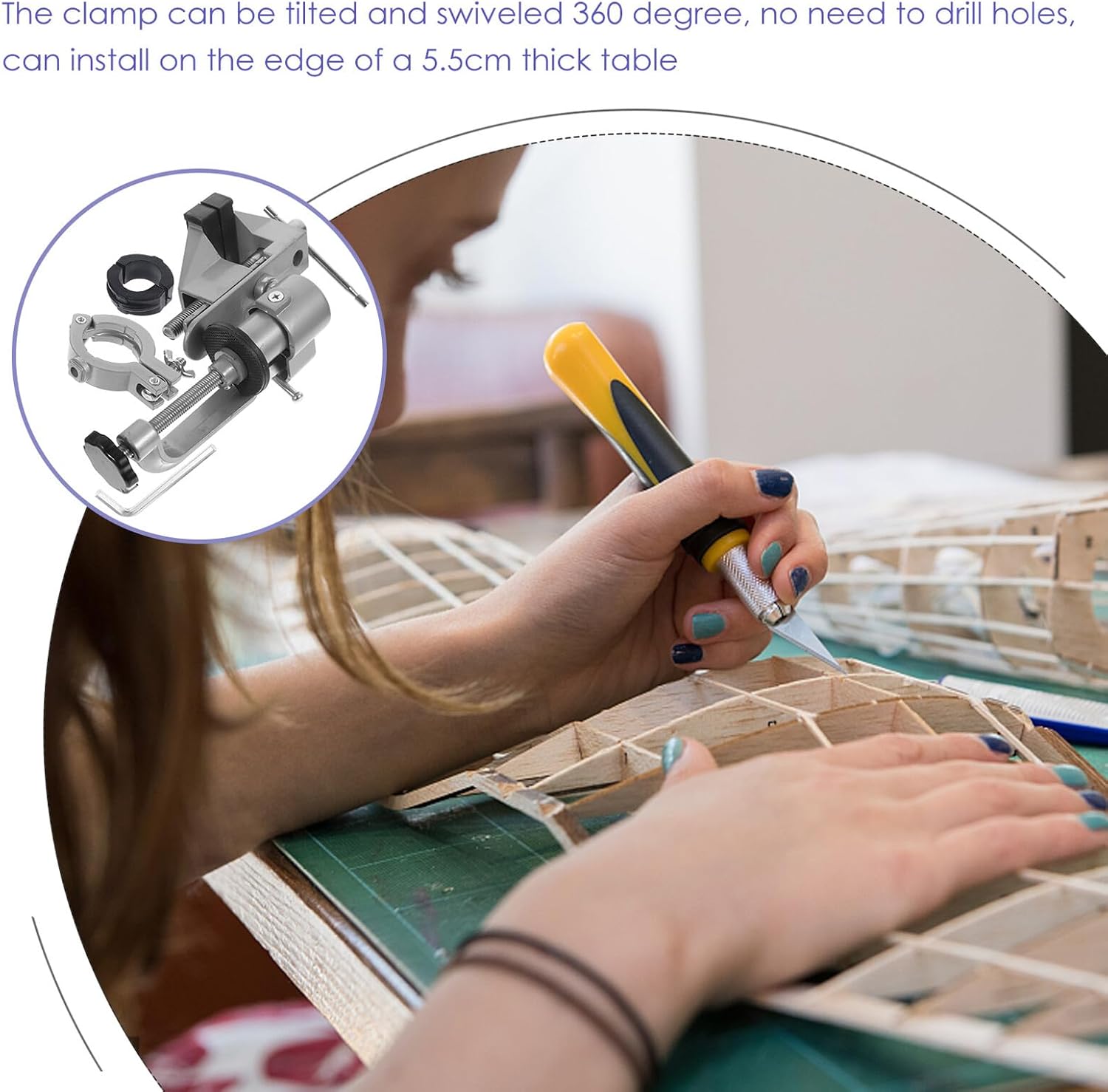 Rotatable Table Vise Clamp with Drill Press Stand Multipurpose Woodworking and Milling Vise for Jewelry Making Model Crafting Electronics and Repairs Anti-slip Jaw Bench Clamp for