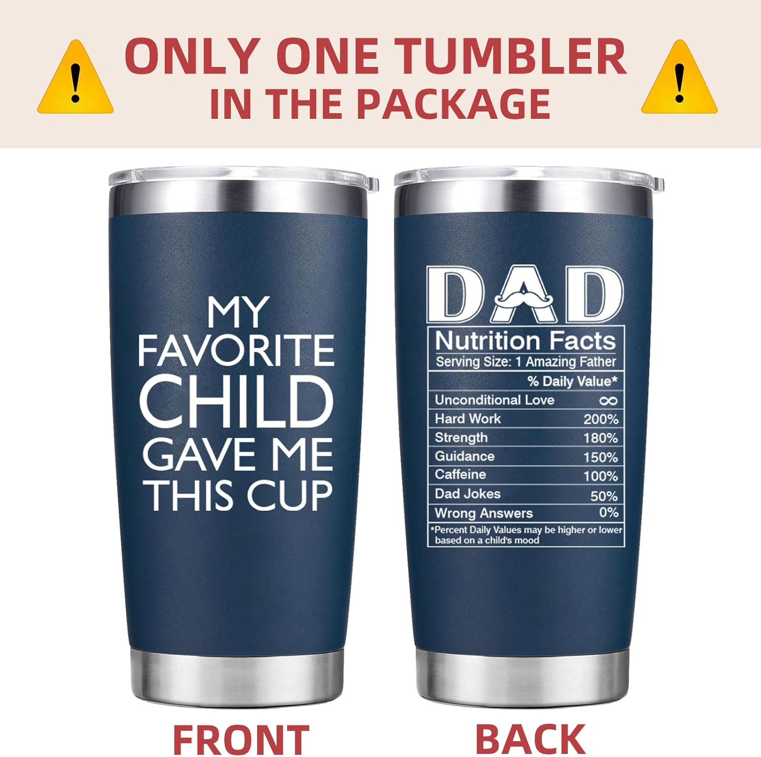Christmas Gifts for Dad from Daughter Son - My Favorite Child Gave Me This Cup - Funny Mug Birthday Gifts for Dad Men Father Husband - 20 Oz Tumbler Navy Blue - Image 2
