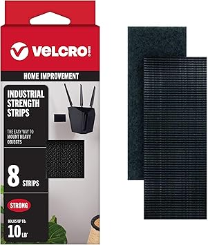 VELCRO Brand Heavy Duty Fasteners | 4x2 Inch Strips with Adhesive 8 Sets | Holds 10 lbs | Black Industrial Strength Stick On Tape | Indoor or Outdoor Use (VEL-30703-USA), 8 Count (Pack of 1)