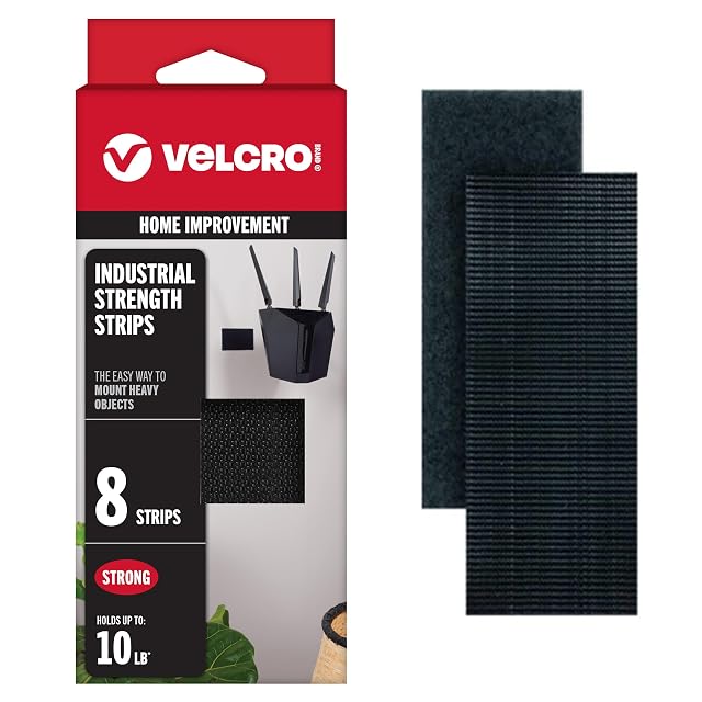 VELCRO Brand Heavy Duty Fasteners 4x2 Inch Strips with Adhesive 8 Sets Holds 10 lbs Black Industrial Strength