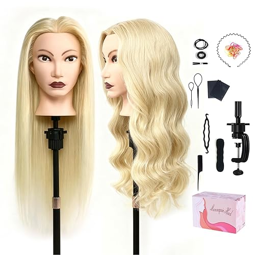Miniatura 8 de Cabeza de maniquí con 80% cabello humano real, TopDirect, 61 cm, cabeza de peluquería con cabello marrón real, maniquí para peinado y práctica de