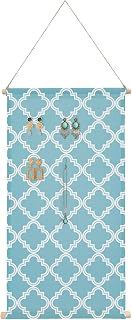 Hanging Earrings Organizer Moroccan Pattern Jewelry Holder Blue Geometric Trellis Eearring Storage Display Jewelry Organizer for Wall Door