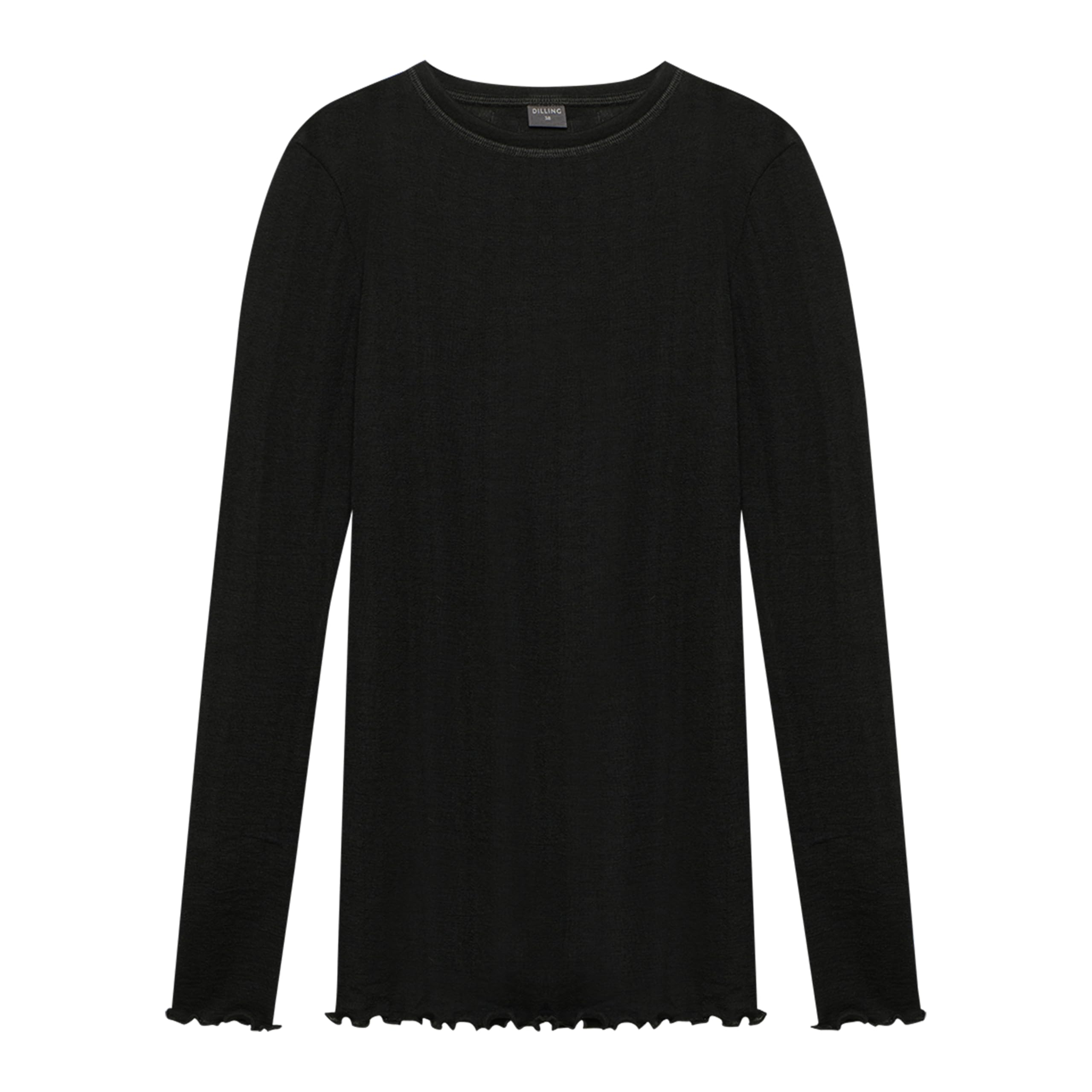 DILLING Women's Merino Wool/Silk Long Sleeve Pointelle Top Black 18