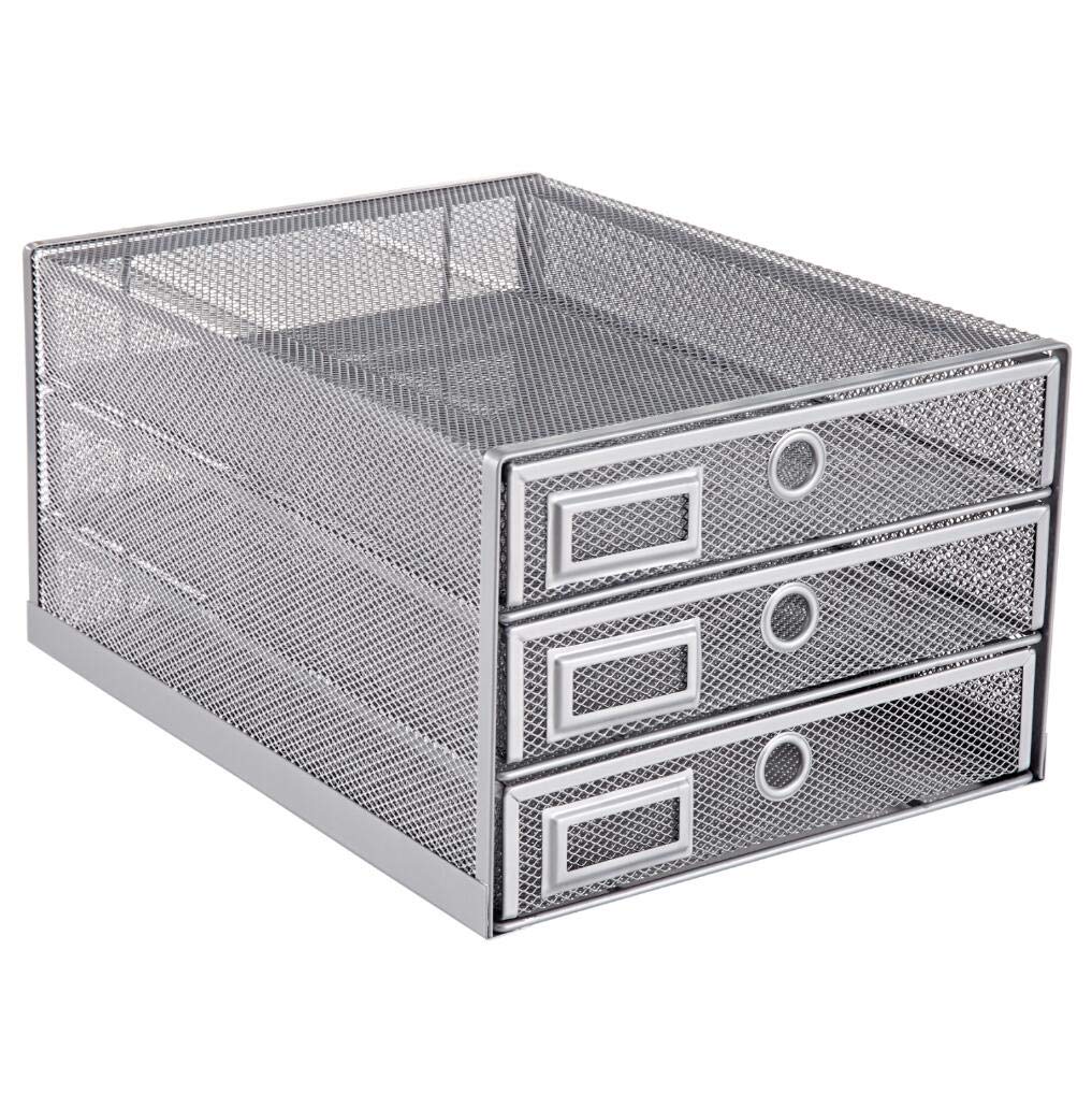 Organiseur de bureau en maille ANNOVA à 3 étages avec tiroirs silver