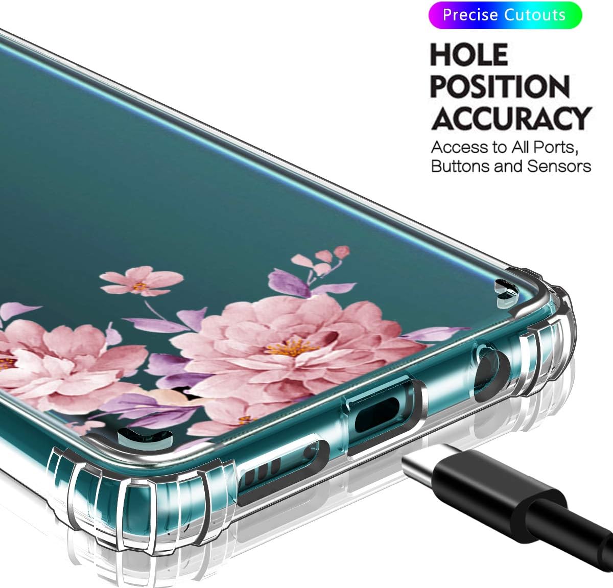 Hocase Galaxy S10 Plus Case, Clear Hard Plastic Back Cover+Shockproof TPU Rubber Bumper Corners Hybrid Slim Protective Case for Samsung Galaxy S10 Plus (SM-G975U) 6.4" Display 2019 - Rose Gold Flowers