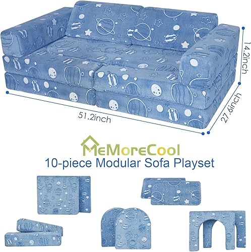 Miniatura 97 de MeMoreCool Sofá infantil para sala de juegos, sofá modular de 10 piezas, sofá convertible de pana, juego de construcción de fuerte de espuma para