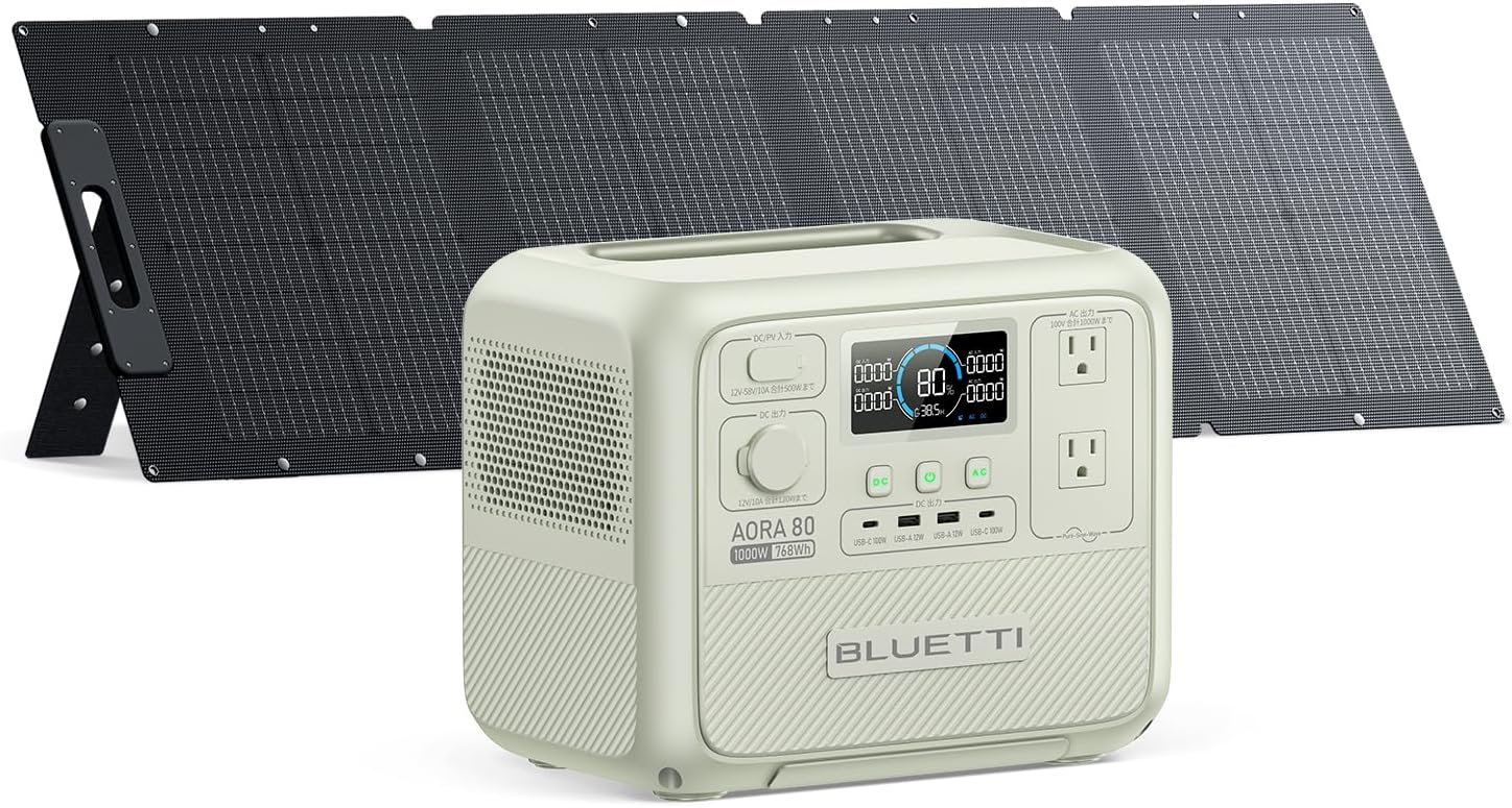 Portable Power Station Solar Panel Set AORA 80 Solar Panel 120W 1 Piece Japan Limited Model 768Wh Lithium Iron Phosphate 10-Year Longevity AC100V Rated Output 1000W Rapid Charging to 80% in 45