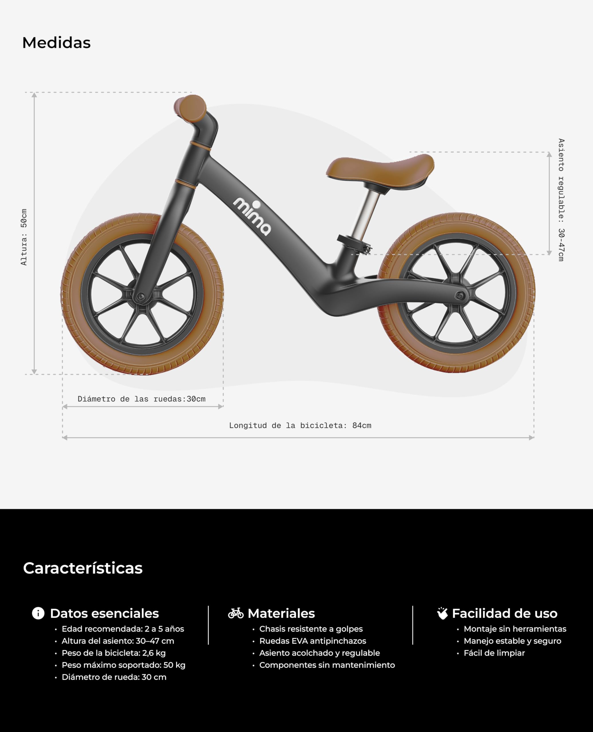 Mima Zoom Lite Bicicleta Sin Pedales para Niños 2, 3, 4 y 5 años | Bicicleta de Equilibrio Ultraligera | Asiento Ajustable | Ruedas Antipinchazo