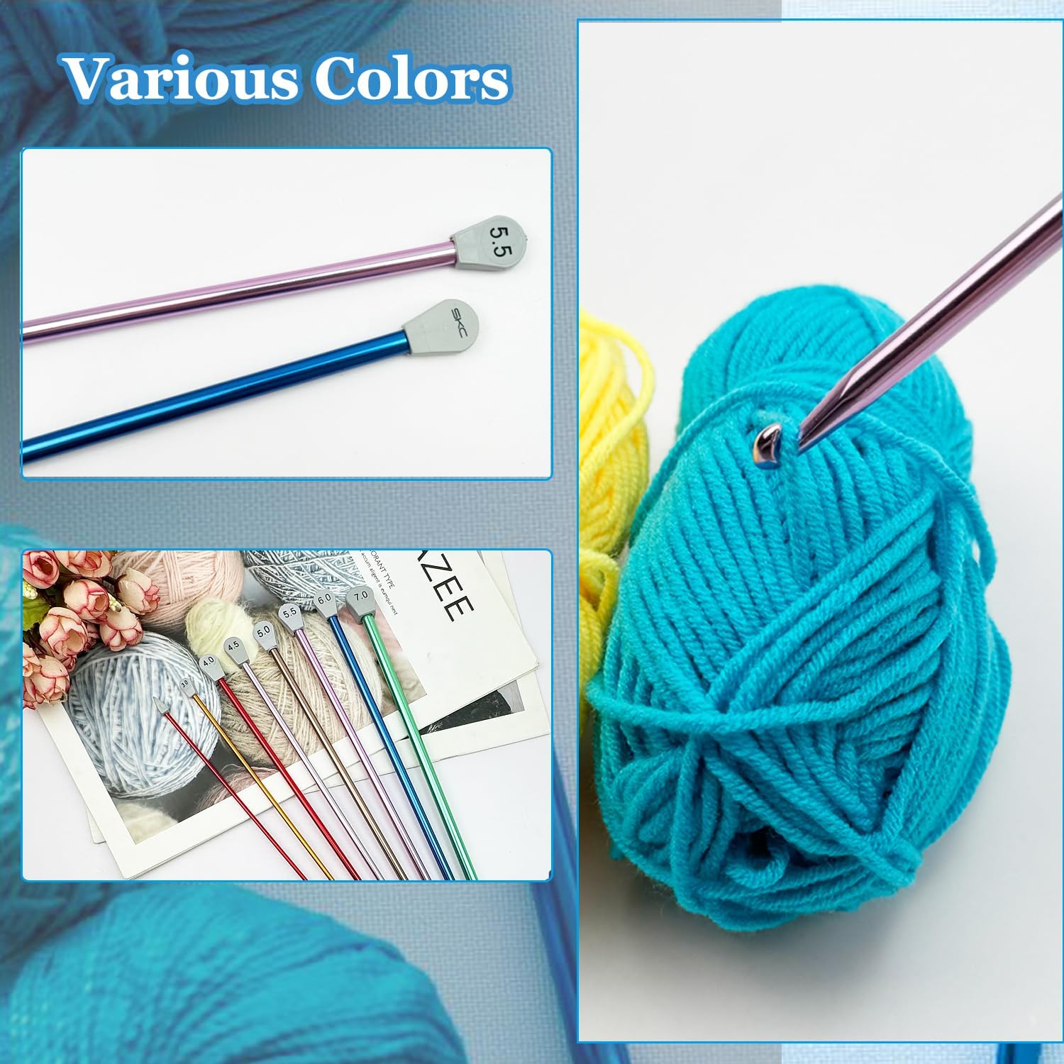 Hobekoee 2Pcs Tunisian Crochet Hook 6.5mm 7mm,Extra Long Crochet Hook 13.8in Afghan Crochet Needles Aluminum Tunisian Crochet for Crocheting＆Knitting Lovers