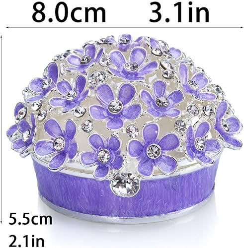 Miniatura 2 de YU FENG Cajas de baratijas con bisagras de 3 pulgadas con cristal esmaltado morado Forget Me Not Flower Butterfly Barinket Joyero para mujeres