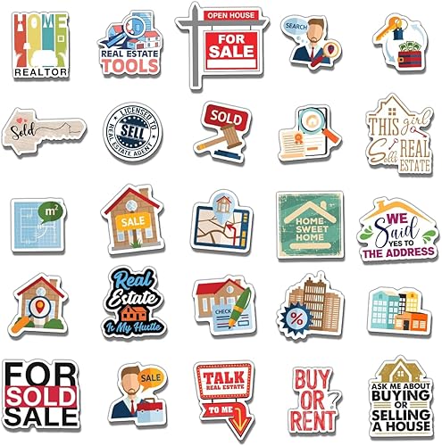 Miniatura 2 de Paquete de 50 calcomanías divertidas de bienes raíces para botellas de agua, vinilo impermeable, portátil, equipaje, casco, álbumes de recortes,