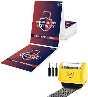Miseyo Wide Identity Theft Protection Roller Stamp Set - Yellow(3 Refill Ink Included) with Privacy Protection Sticker for Postage Shipping Label 50 Pcs