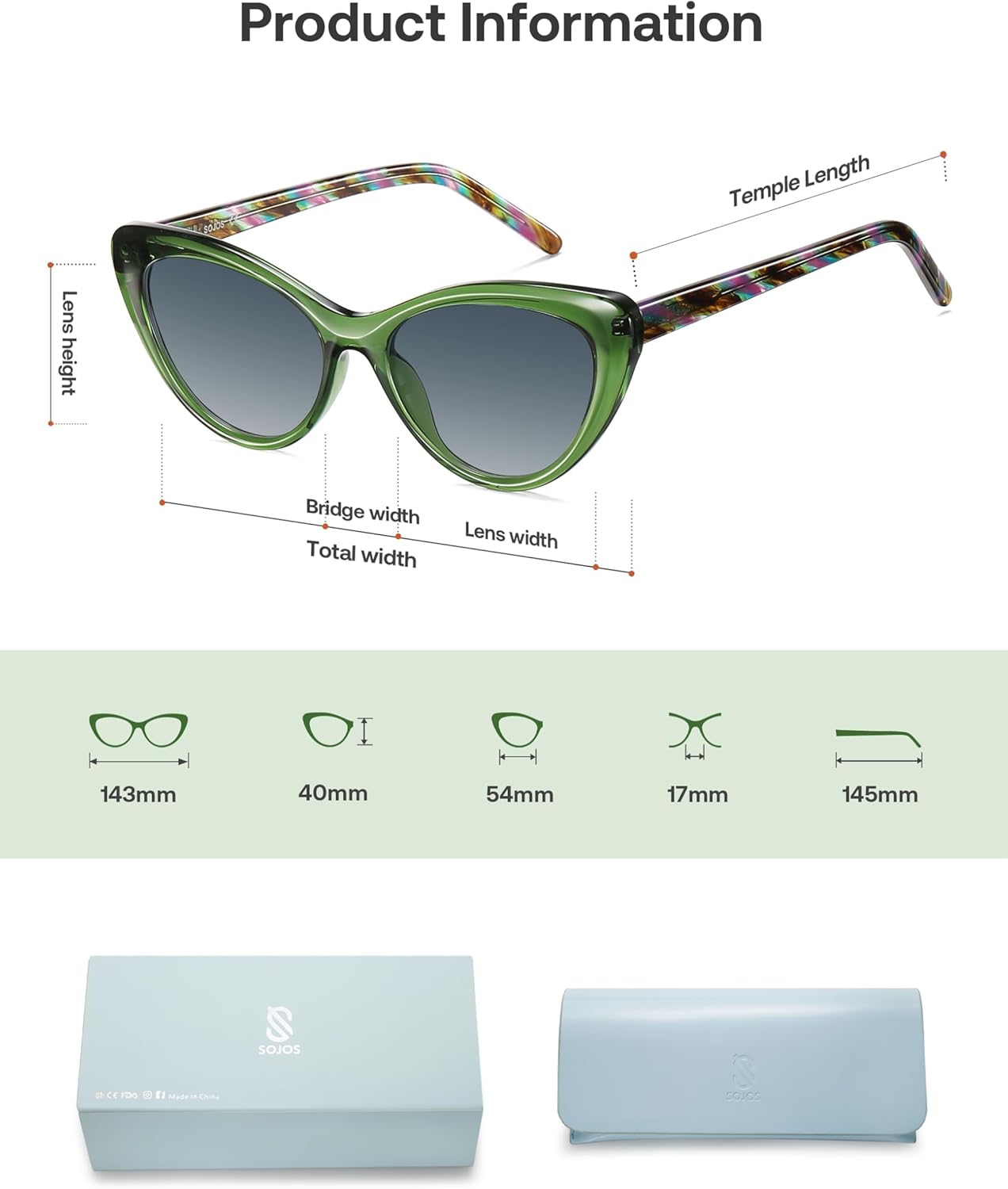 SOJOS Acetate Cat Eye Sunglasses Women Handmade Polarized Retro Lightweight Fashion 90s Style UV400 Sunnies SJ3114 - Image 5