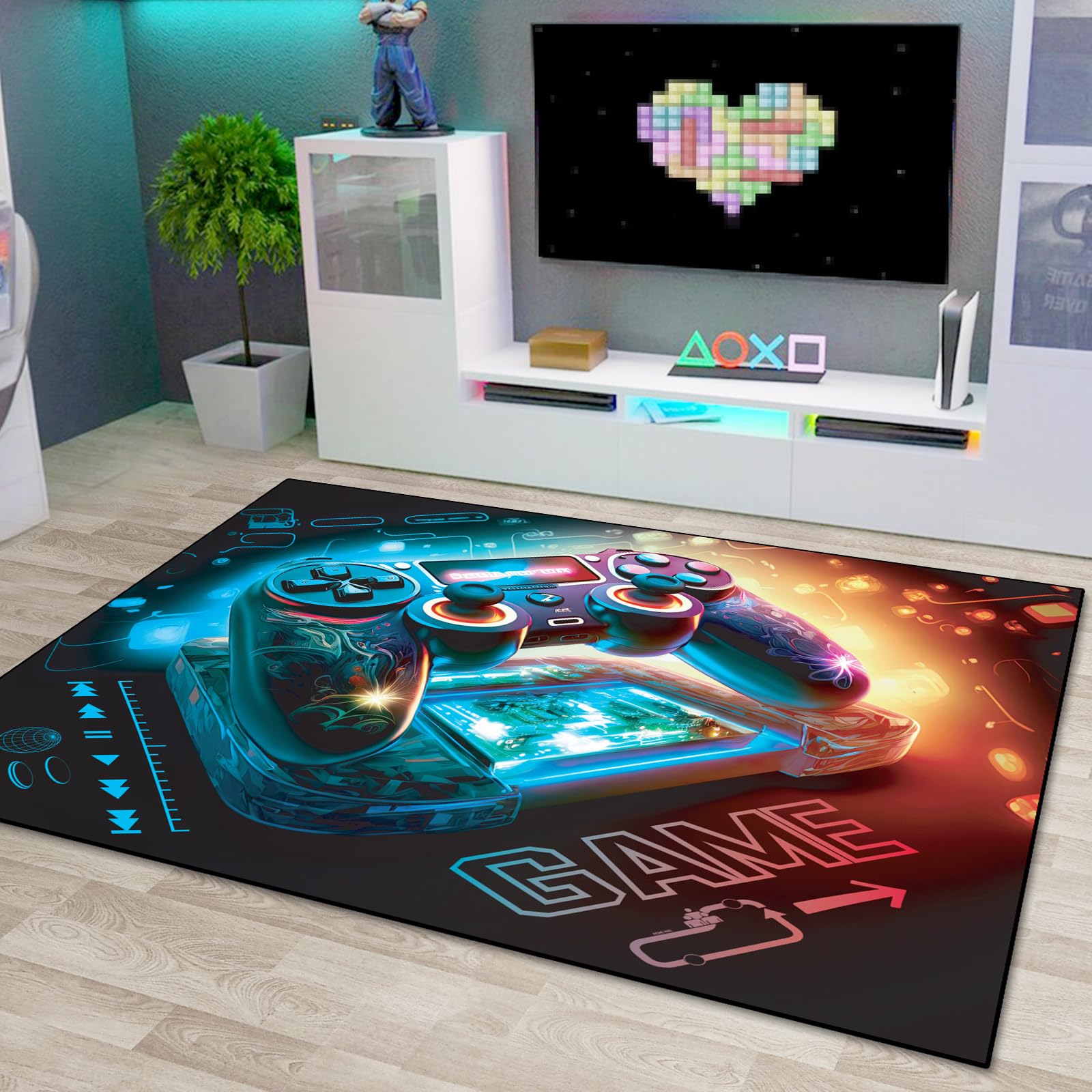 Lacut Game Area Rug Teen Boys Carpet, 3D Gaming Rugs Gamepad Controller Mat for Boys Girls Bedroom Playroom, Non-Slip Gamer Rugs Children Gaming Area