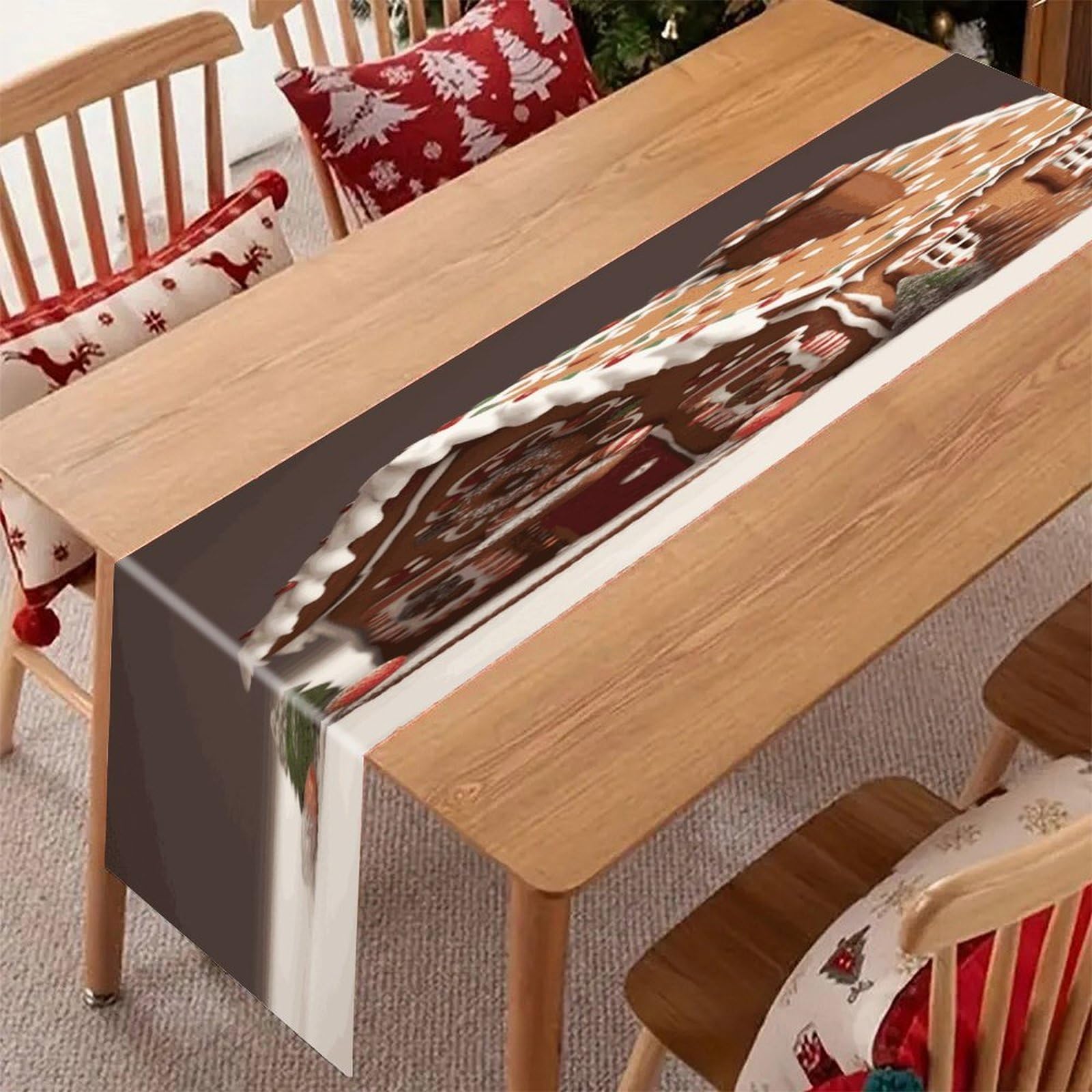 Rustic Linen Table Runner Farmhouse Style Gingerbread House Table Runners Boho Style Tabletop Collection Home Long Dining Table Decoration for Party Living Room 13" X 71"