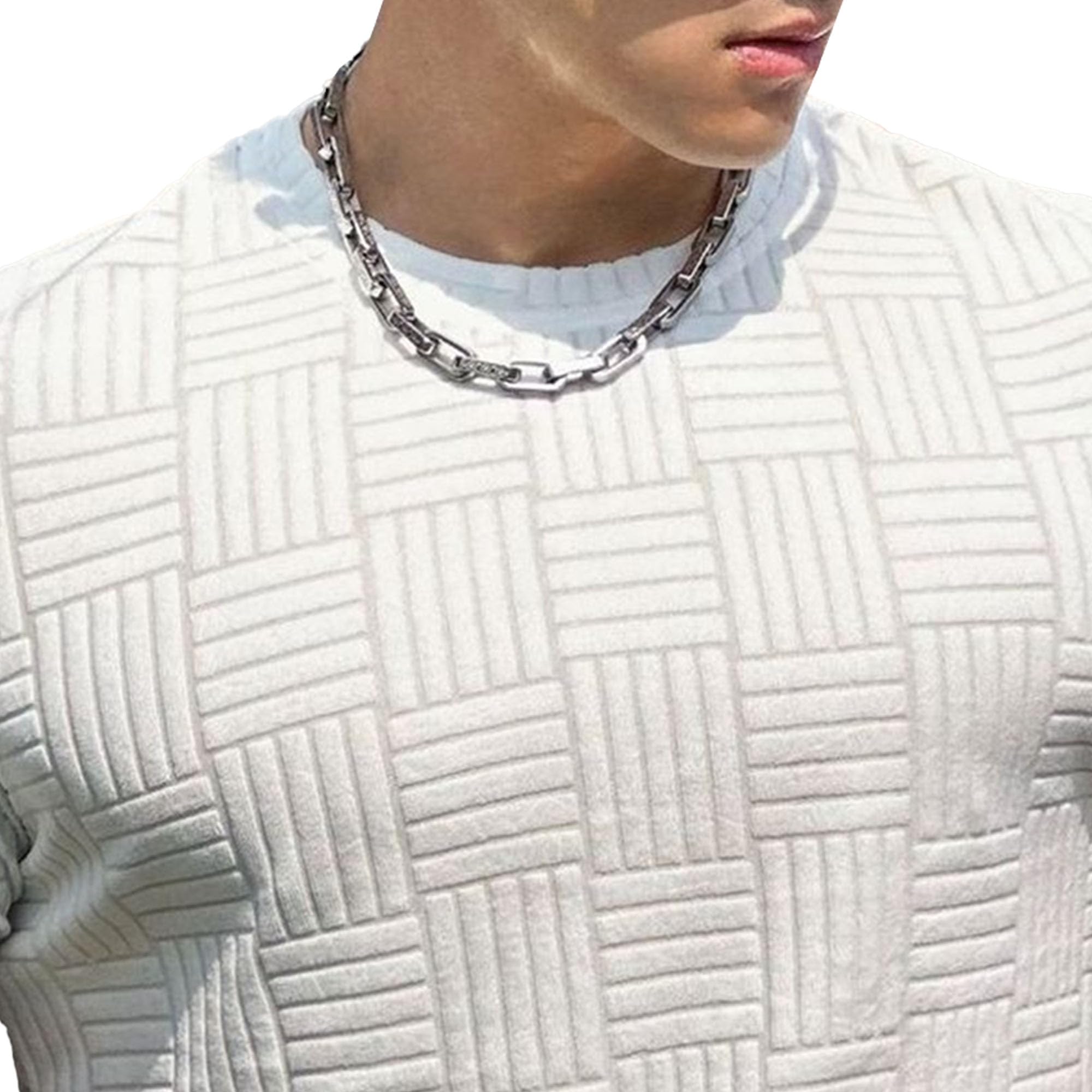 Men's Round Collar Sports T-Shirt Short Sleeve Tight Athletic Fitness Shirt Summer Breathable Cool Running Tops (White,XX-Large)