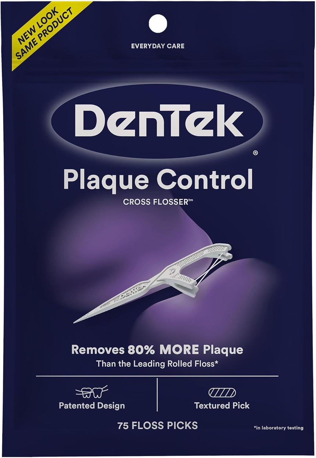 DenTek Cross Flosser Plaque Control Floss Picks, X-Shaped Dental Flossers Remove 80% More Plaque, ADA Accepted, 75 Count