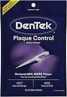 DenTek Cross Flosser Plaque Control Floss Picks, X-Shaped Dental Flossers Remove 80% More Plaque, ADA Accepted, 75 Count