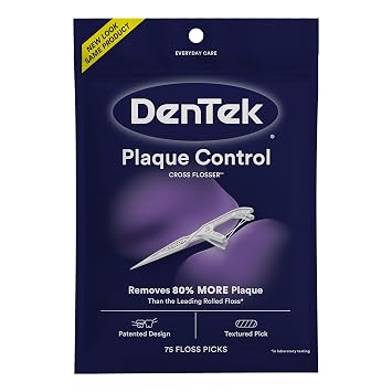 DenTek Plaque Control Floss Picks, X-Shaped Cross Flosser Dental Flossers, Easy Reach Teeth Cleaning, Plaque Removal, Oral Care, 75 Count Pack of 1