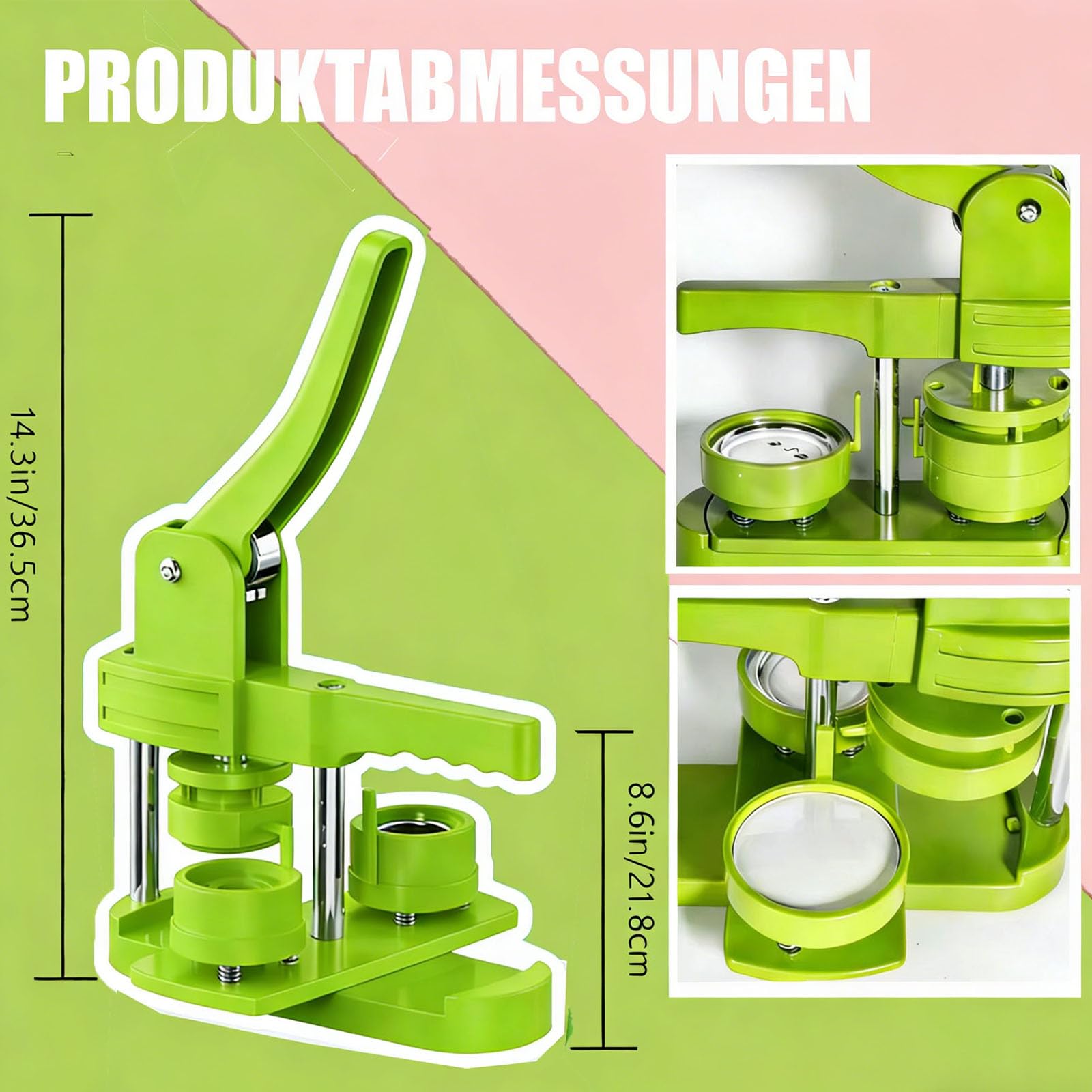 25 mm Buttonmaschine– Manuelle Buttonpresse Set ohne Montage, inkl. 100 Zubehör & Kreisschneider, DIY Abzeichenmaschine für Basteln, Partys & Geschenke(grün)