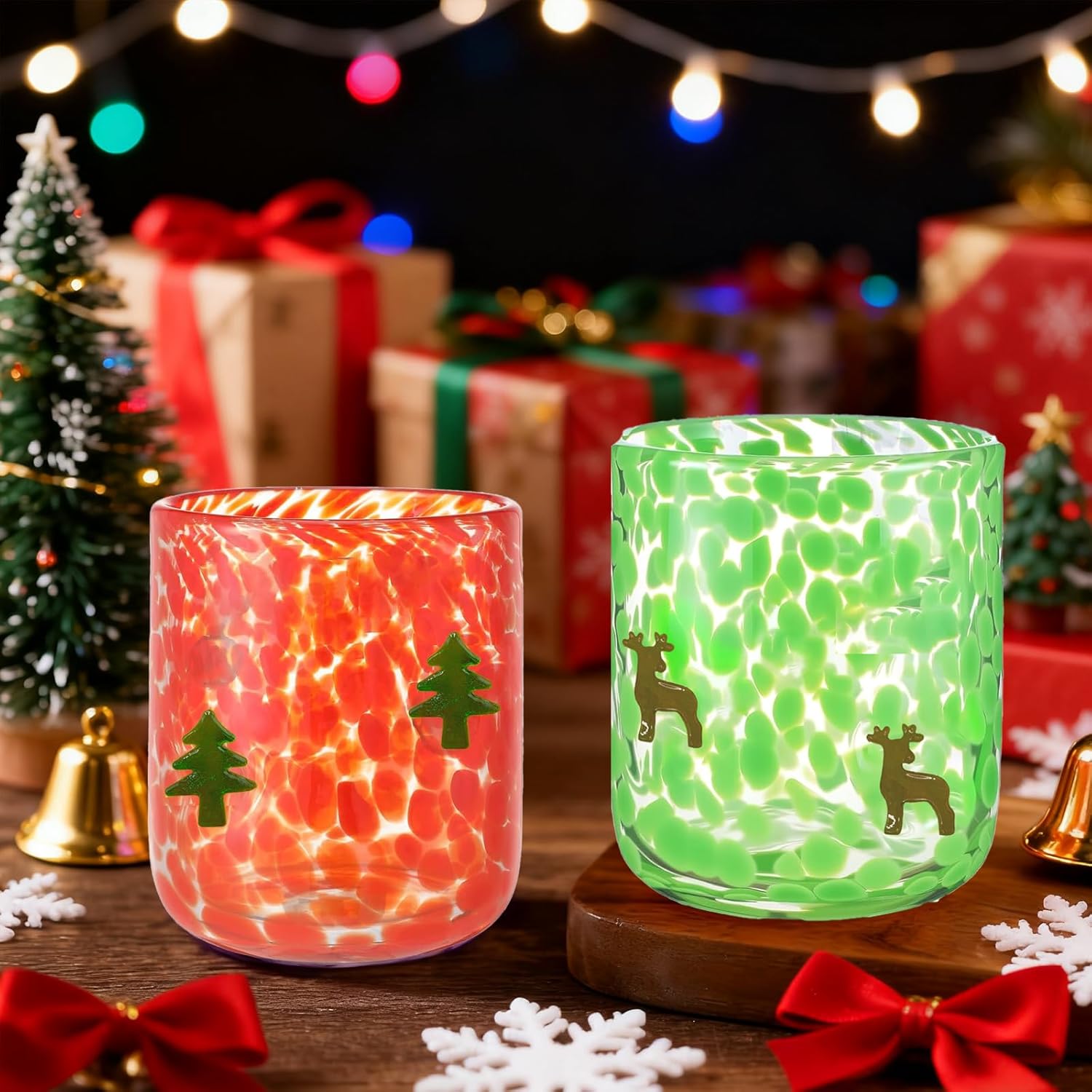 2 Pcs Christmas Icon Glass Cups-14oz Elk Christmas Tree Icon Juice Glasses,Stemless Drinking Coffee Cocktail Glassware Cup,Ideal for Gift Party Lovely Gifts Drinkware - Image 4
