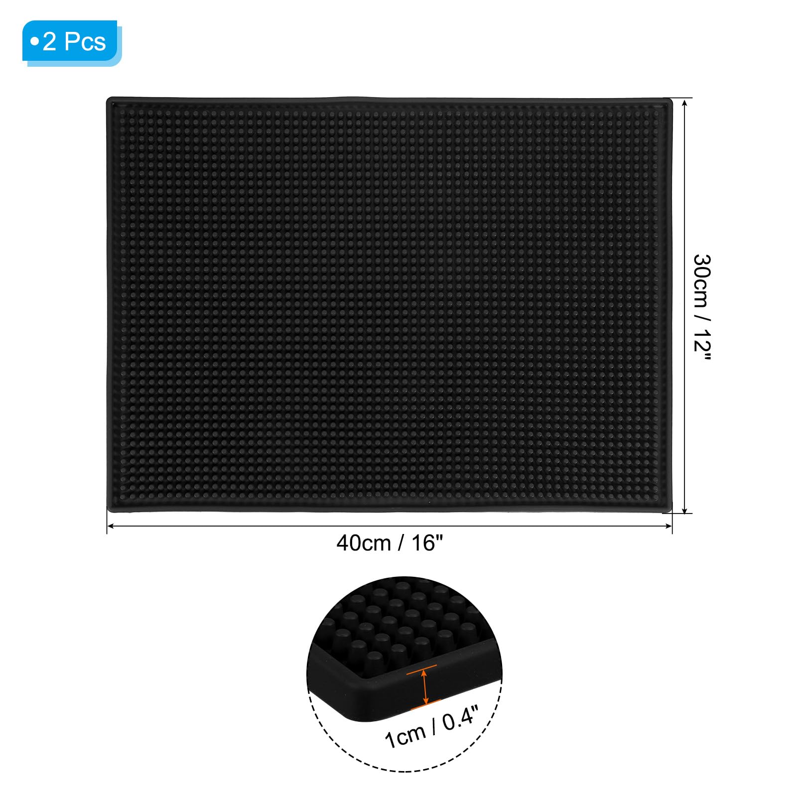 PATIKIL Lot de 2 tapis de bar antidérapants en PVC de 40,6 x 30,5 x 1 cm, tapis de comptoir pour cuisine, restaurant, bar, karaoké, station de barbier pour salon de coiffure, noir