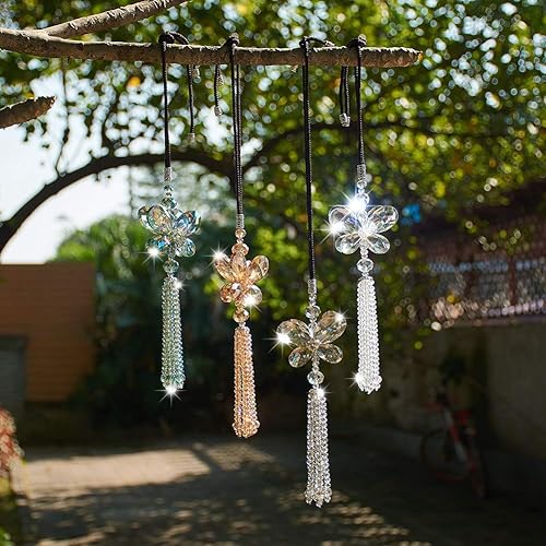 Miniatura 7 de XhuangTech Adorno colgante de mariposa de cristal para el espejo retrovisor del automóvil, decoración de la suerte, accesorios de coche (mariposa