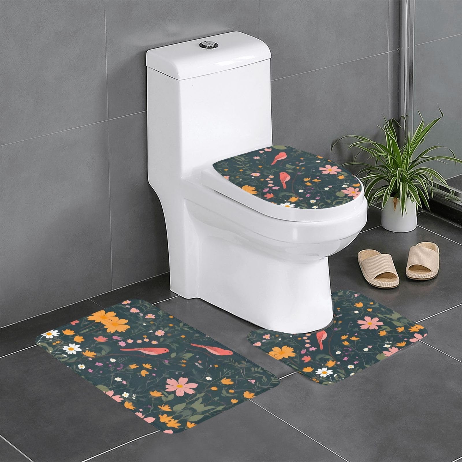 Tapis de salle de bain imprimés fleurs sauvages lot 3 tapis sol toilettes