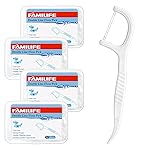 FAMILIFE Dental Floss Picks, Double Line Flossers 200 Count, Unwaxed Flossing Thinner and Tougher Unflavored Threader Flosser with 4 Travel Cases