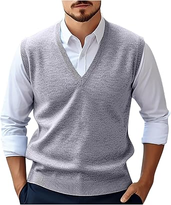 Sweater Vests for Men Fall Sleeveless V Neck Knit Pullover Lightweight Loose Business Formal Waistcoat Sweaters