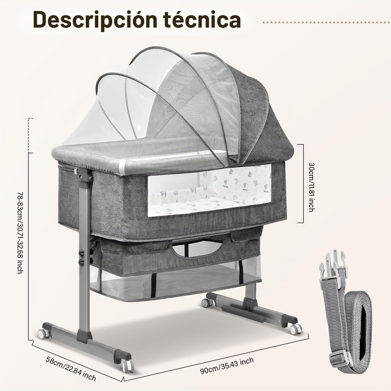 3 en 1 Cuna Colecho,Colecho Bebe Cuna con Colchón Blando y Mosquitera 6 Velocità Regolabile in Altezza e Inclinazione 4 Ruedas con Freno para Casa y Viaje Compatible con Diferentes Camas