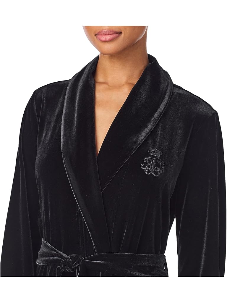 Black Lauren Ralph Lauren Velvet Long Shawl Collar Robe