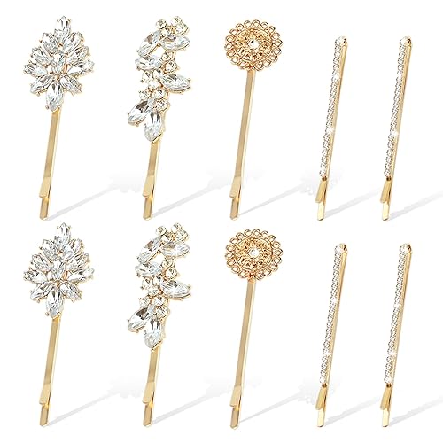 10 pinzas para el cabello con diamantes de imitación, horquillas decorativas con diamantes de imitación para bodas, pinzas de girasol con plumas de