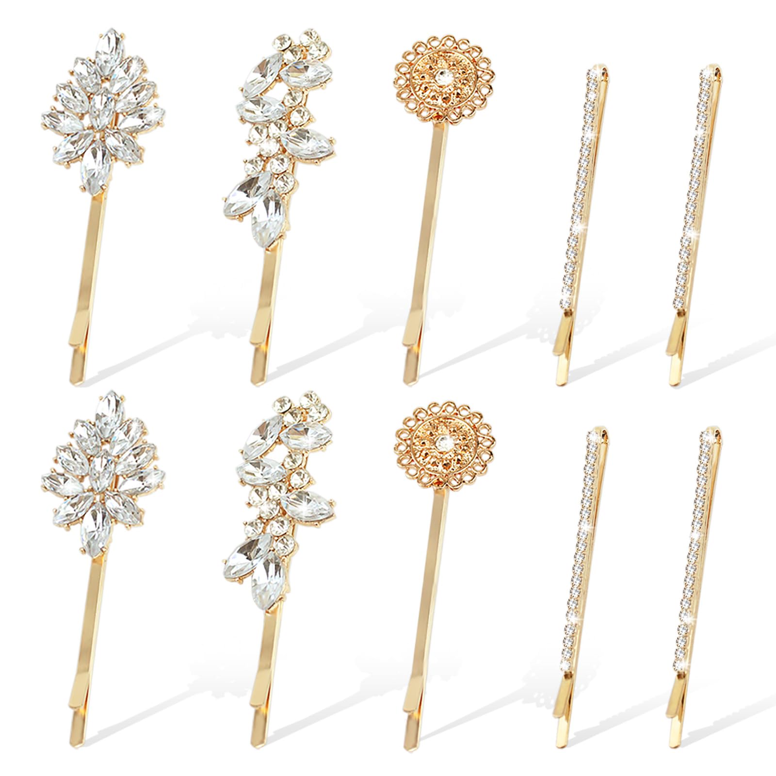 10 Pieces Rhinestone Hair Clips, Crystal Bobby Hair Pins Decorative Rhinestone Hair Barrettes for Wedding, Leaf Feather Sunflower Hair Clips Metal