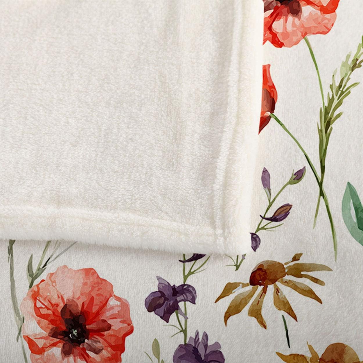 Mugod ワイルドフラワー スローブランケット カラフルな水彩フラワー ポピー コーンフラワー カモミール 装飾 ソフト 暖か 快