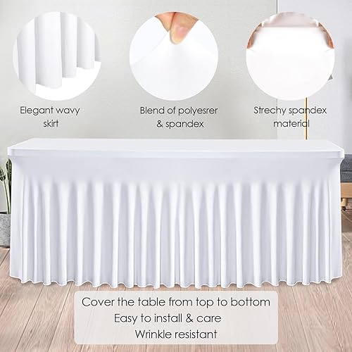 Miniatura 60 de Faldas de mesa negras para mesas rectangulares de 6 pies, funda de elastano para mesas de 6 pies, mantel elástico, lavable, resistente a
