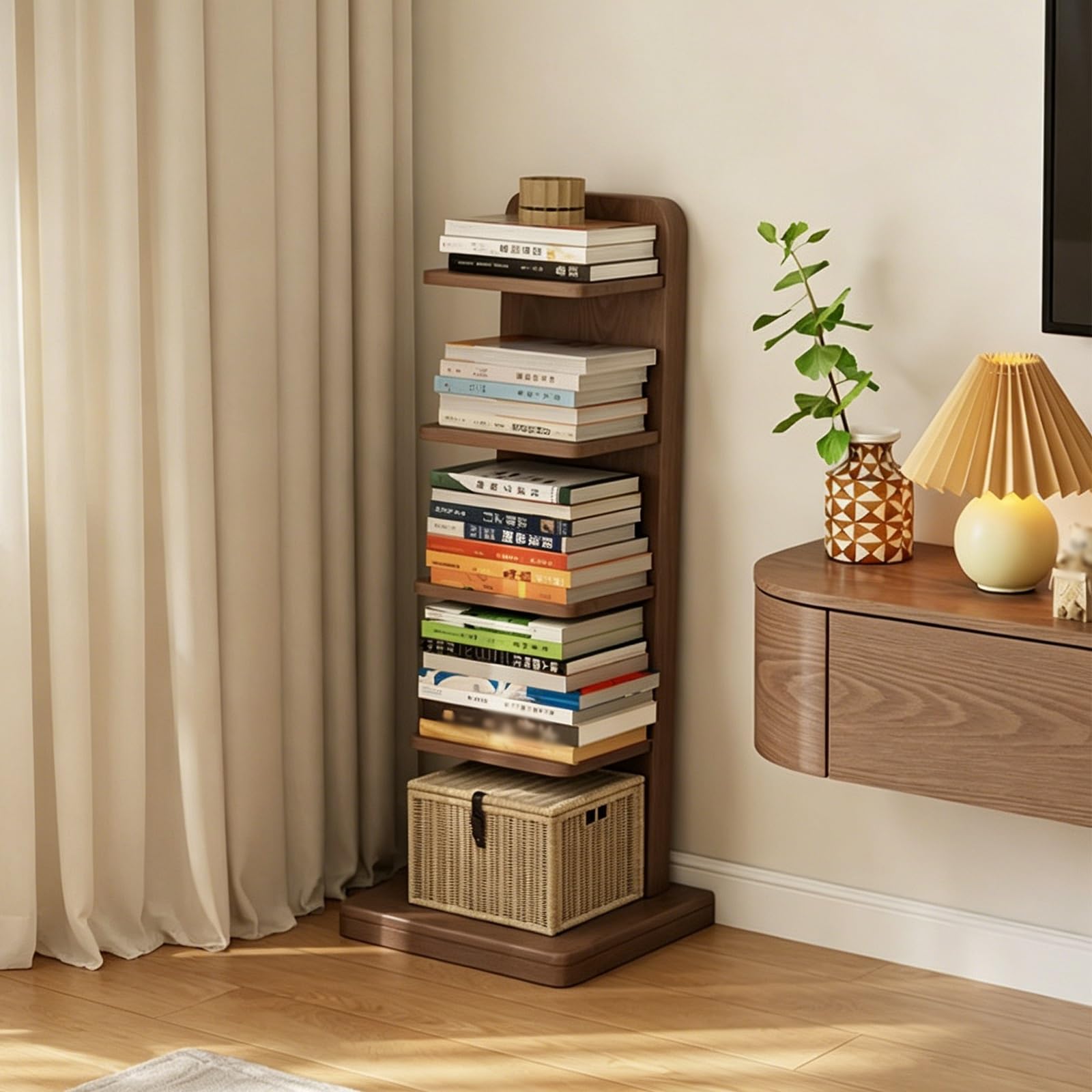 Bücherregal-Säule Aus Holz, Modernes Offenes 5-stöckiges Standregal Mit Kippschutz, Platzsparendes Minimalistisches Design Für Wohnzimmer, Schlafzimmer Oder Büro(A)