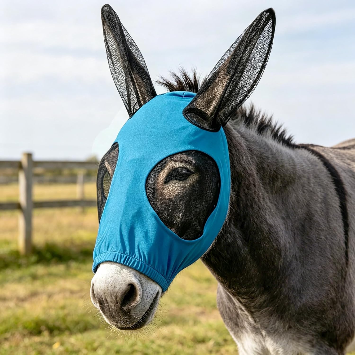 Máscara para burro mini con cubiertas para orejas, máscara elástica con malla grande para ojos, forro suave y transpirable – Cobertura estilo barrera para proteger de moscas miniatura 1