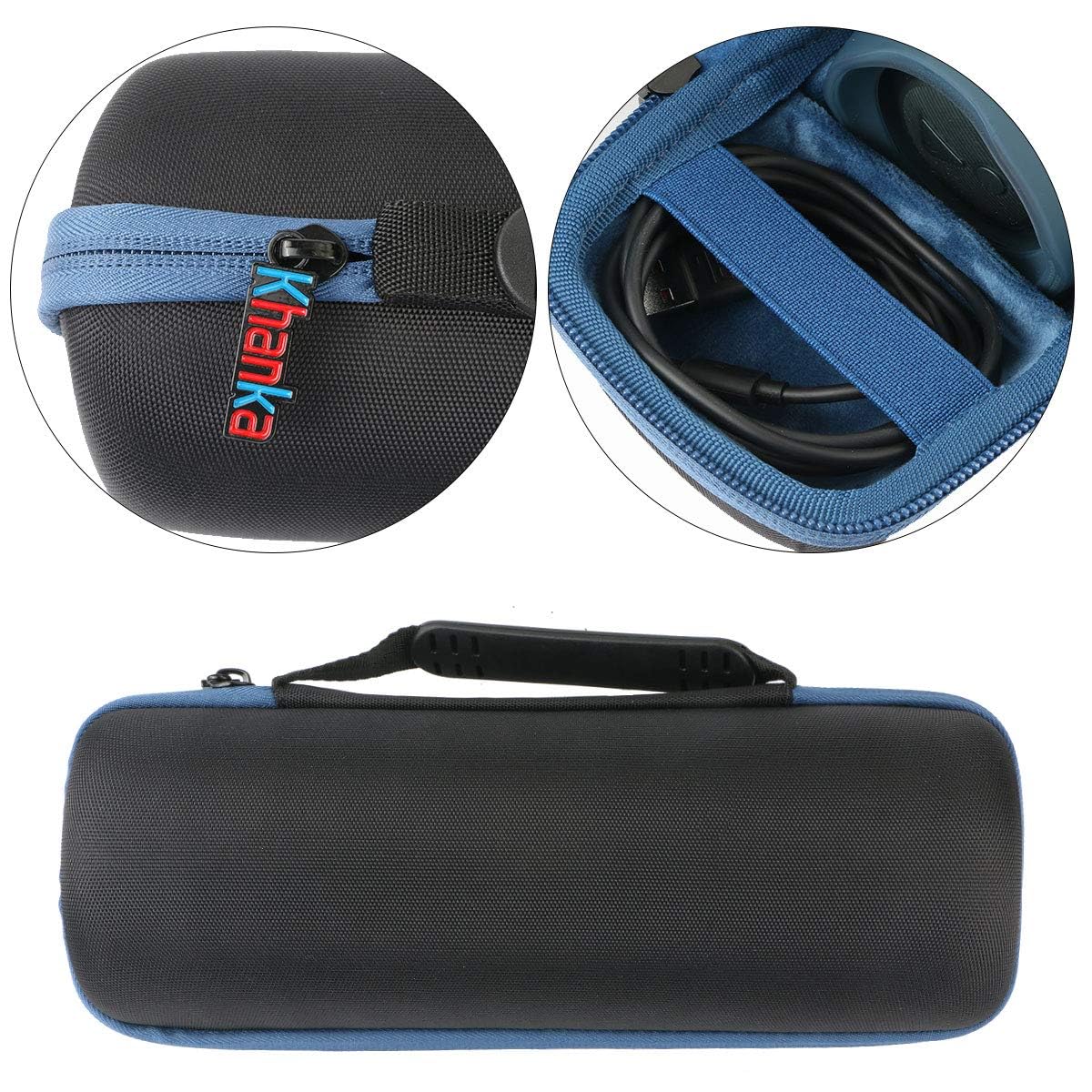 Khanka für JBL Flip 7 / Flip 6 wasserdichte tragbare Bluetooth-Lautsprecher Hartschalen-Reise-Aufbewahrungstasche, nur Koffer（Schwarzes Äußeres,Blau Futter）