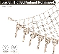 Vista 7 de Hamaca extragrande para animales de peluche con luces LED, 100% algodón natural, red de almacenamiento de juguetes de macramé para peluches