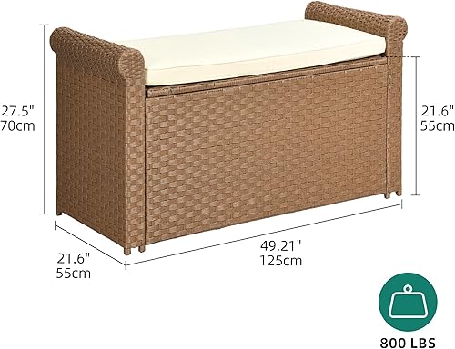 Miniatura 3 de YITAHOME Caja de cubierta de ratán de polietileno, marrón, asiento de almacenamiento para 2 personas con capacidad de peso de 800 libras,