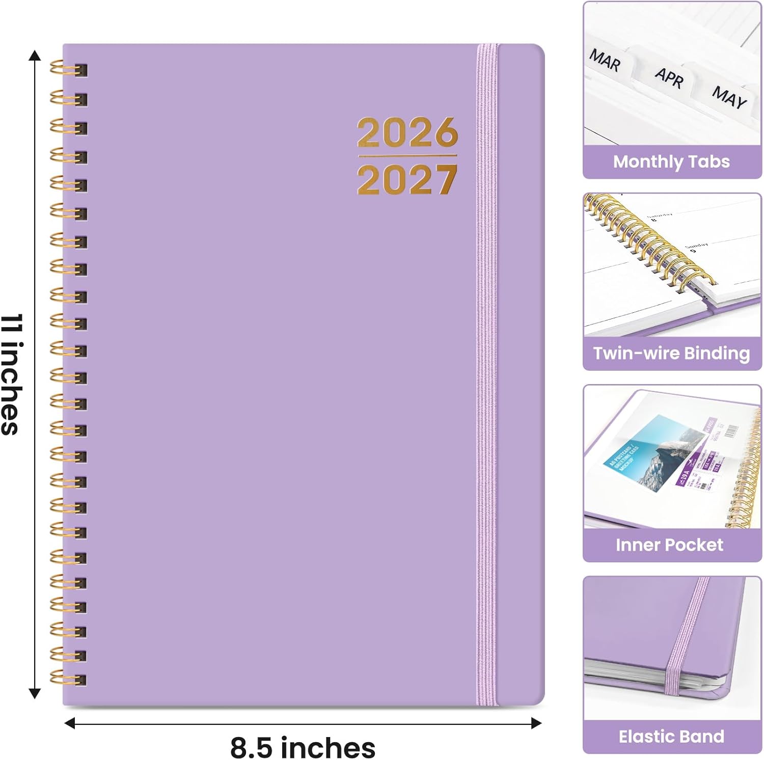 Planner 2026-2027 for Women & Men, Academic Monthly and Weekly Calendar Planner, Jul 2026 - Jun 2027, A4 (8.5" x 11"), Teacher Student Planning Book with Tabs, Ideal for Office School Supplies - Lilac Purple