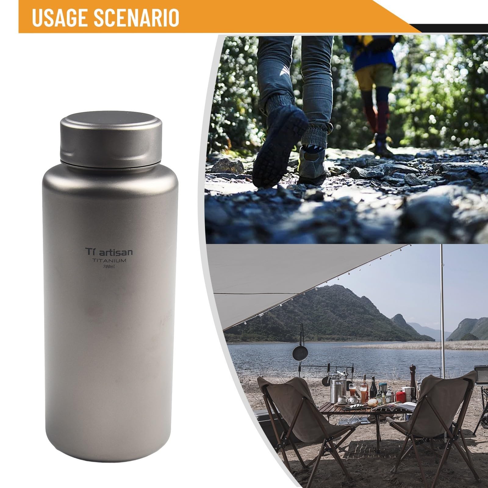 Gourde en titane de 700 ml et 1 L pour les aventures en plein air anti-fuite à large goulot pour boissons chaudes et froides lors de randonnées en camping (700 ml)