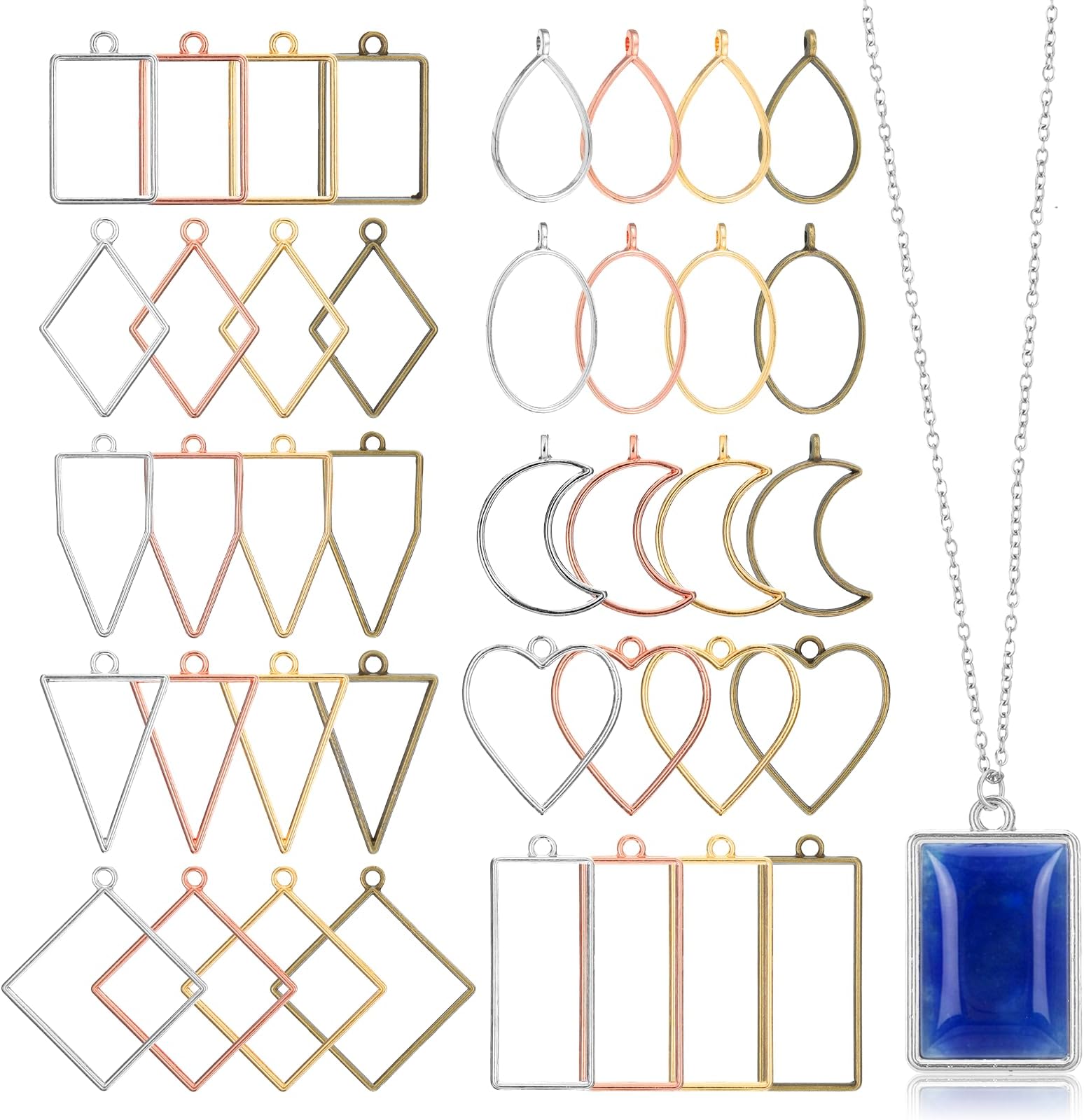 40 Pack Hollow Frame Pendants 10 Styles Alloy Open Bezels Open Back Bezel Pendants Resin Craft Bezels Jewelry Molds DIY Craft Supplies for Earrings Necklaces Jewellery Making Supplies(4 Colors)